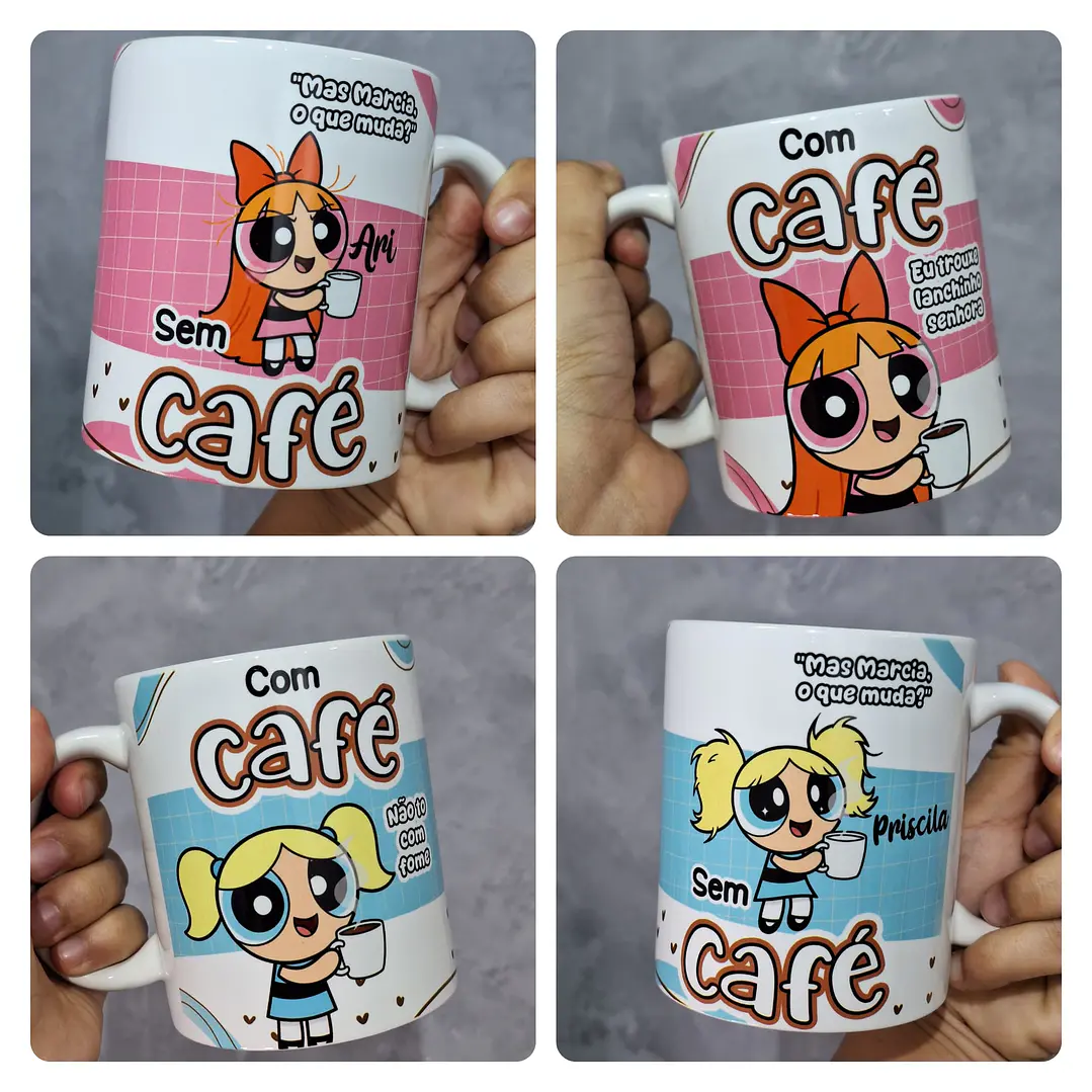 4 Artes para Caneca Com Café - Sem Café Meninas Poderosas Arquivo em Png 1