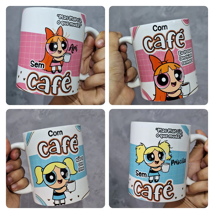 4 Artes para Caneca Com Café - Sem Café Meninas Poderosas Arquivo em Png 1