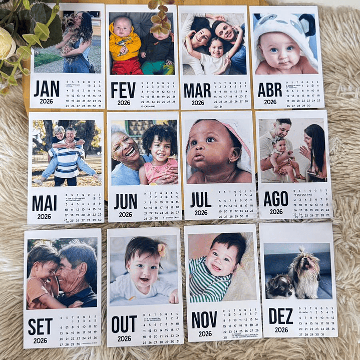 Arquivo Calendário Polaroid 2026 (Português, English, Español) Arquivo em Png 1