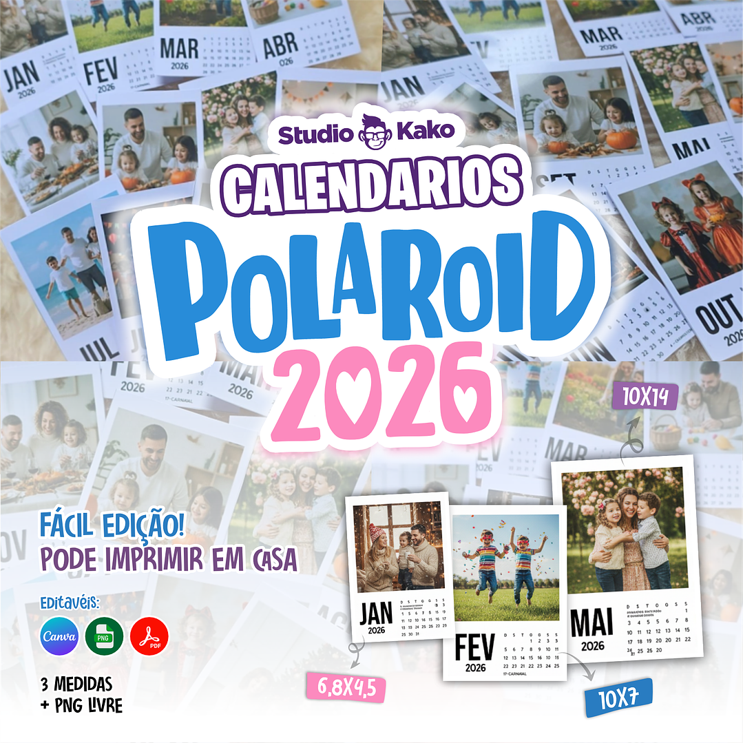 Calendário Polaroid 2026 Editavel Canva Arquivos Pdf Png 1