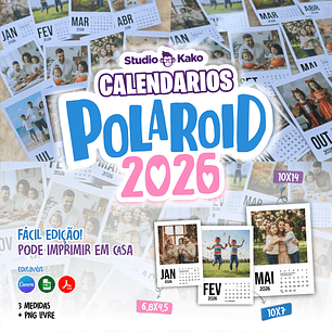 Calendário Polaroid 2026 Editavel Canva Arquivos Pdf Png