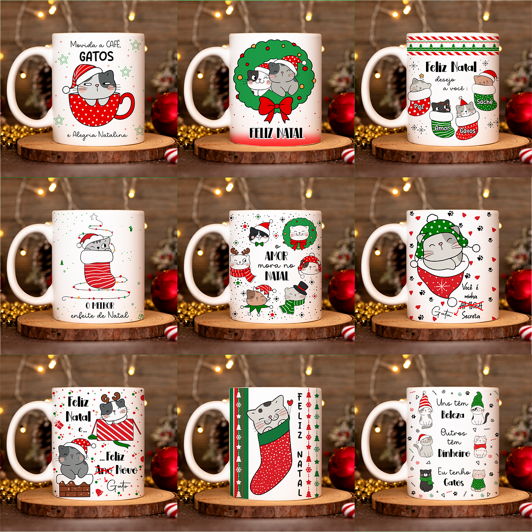 20 Artes para Caneca Natal Gatinhos em Linhas Arquivo em Png 5