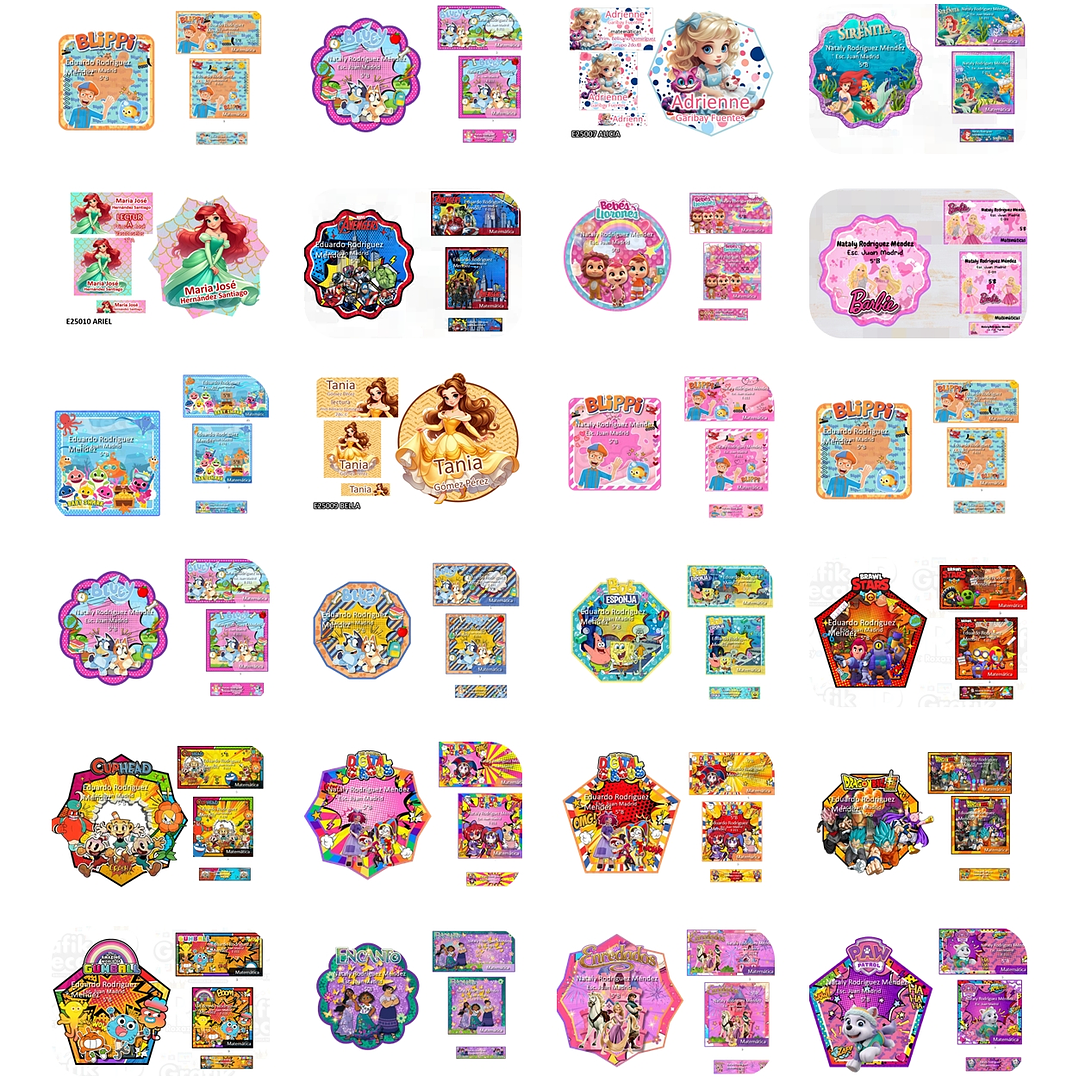 Arquivos Etiquetas Escolares Diversos temas e Personagens Editáveis  3