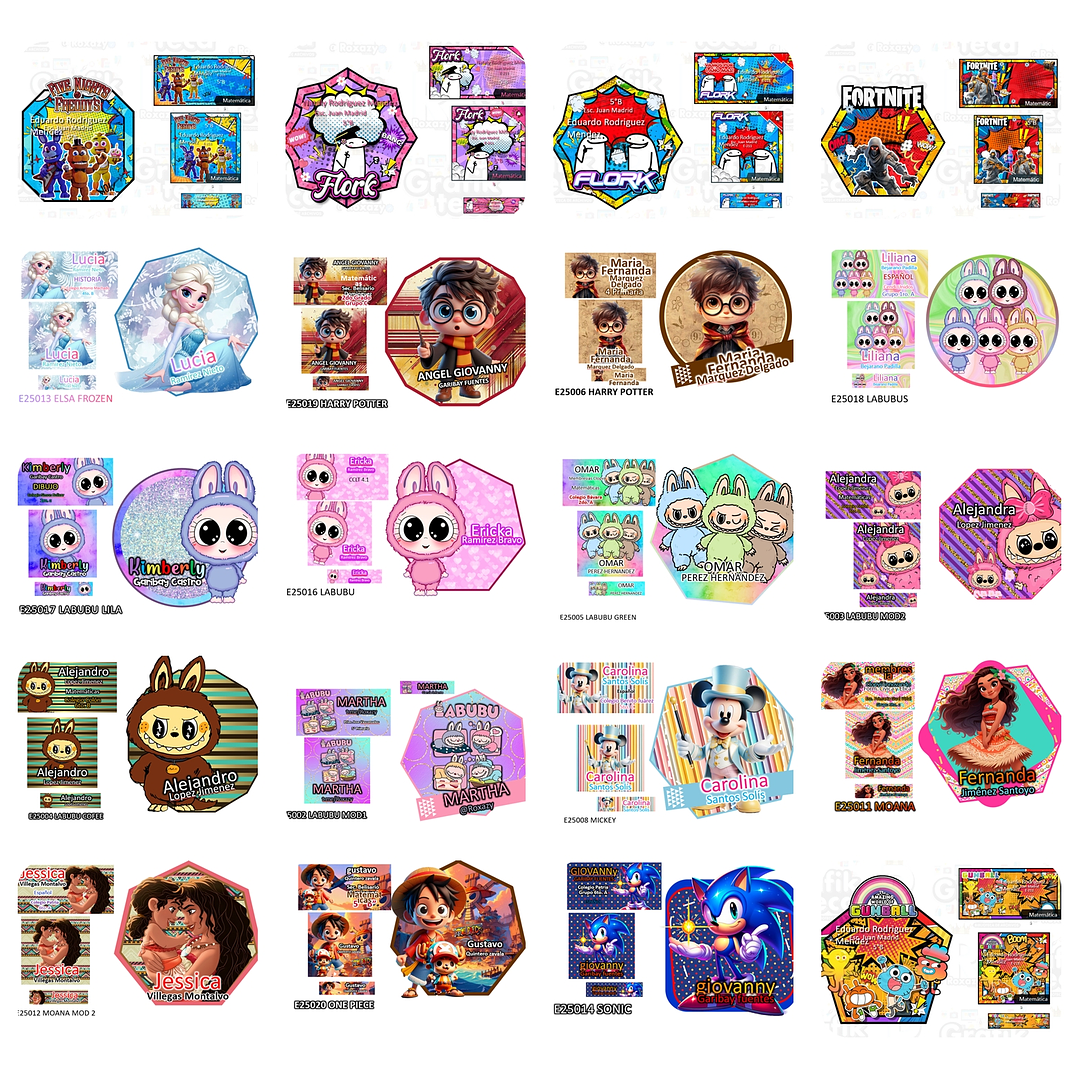 Arquivos Etiquetas Escolares Diversos temas e Personagens Editáveis  4