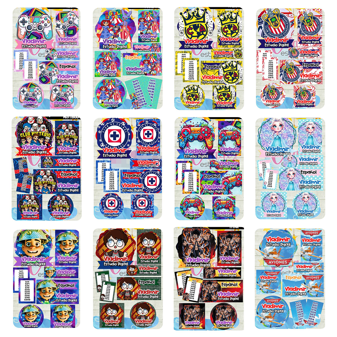 Arquivos Etiquetas Escolares Diversos temas e Personagens Editáveis  6