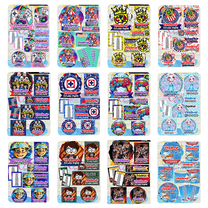 Arquivos Etiquetas Escolares Diversos temas e Personagens Editáveis  6