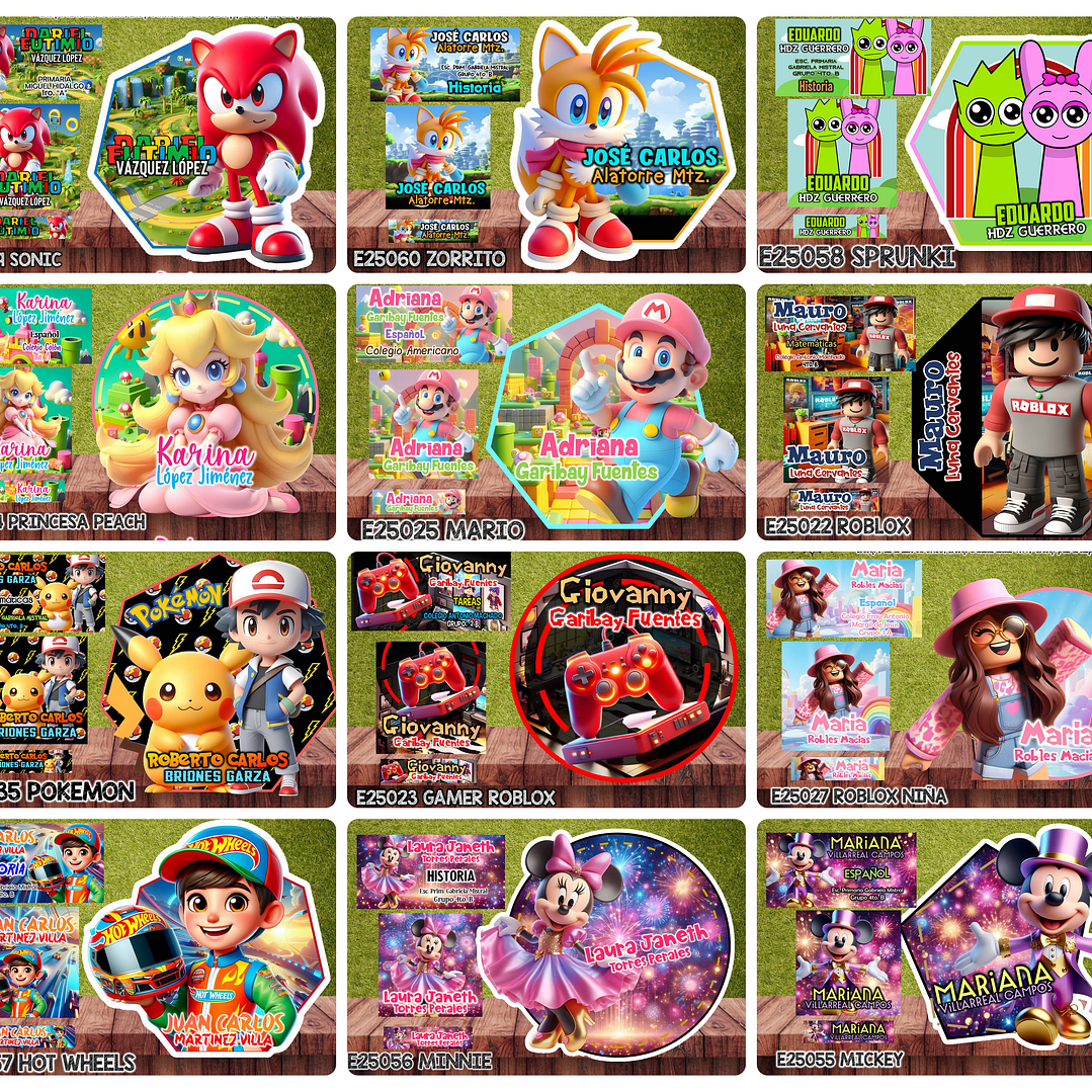 Arquivos Etiquetas Escolares Diversos temas e Personagens Editáveis  1