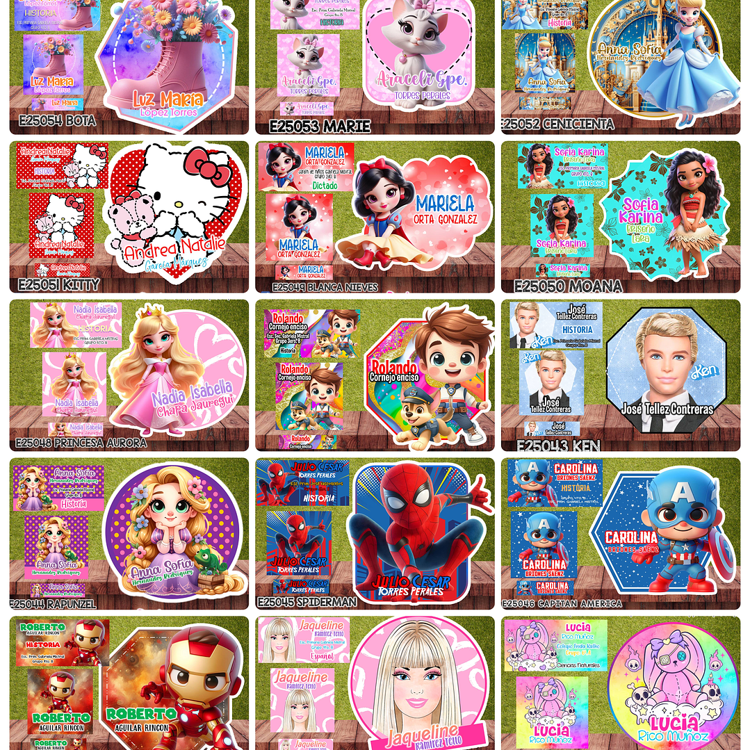 Arquivos Etiquetas Escolares Diversos temas e Personagens Editáveis  2