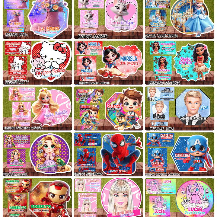 Arquivos Etiquetas Escolares Diversos temas e Personagens Editáveis  2