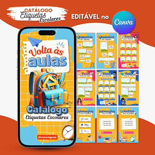 Arquivo de Divulgação Cátalogo Etiquetas Escolares Editável em Canva