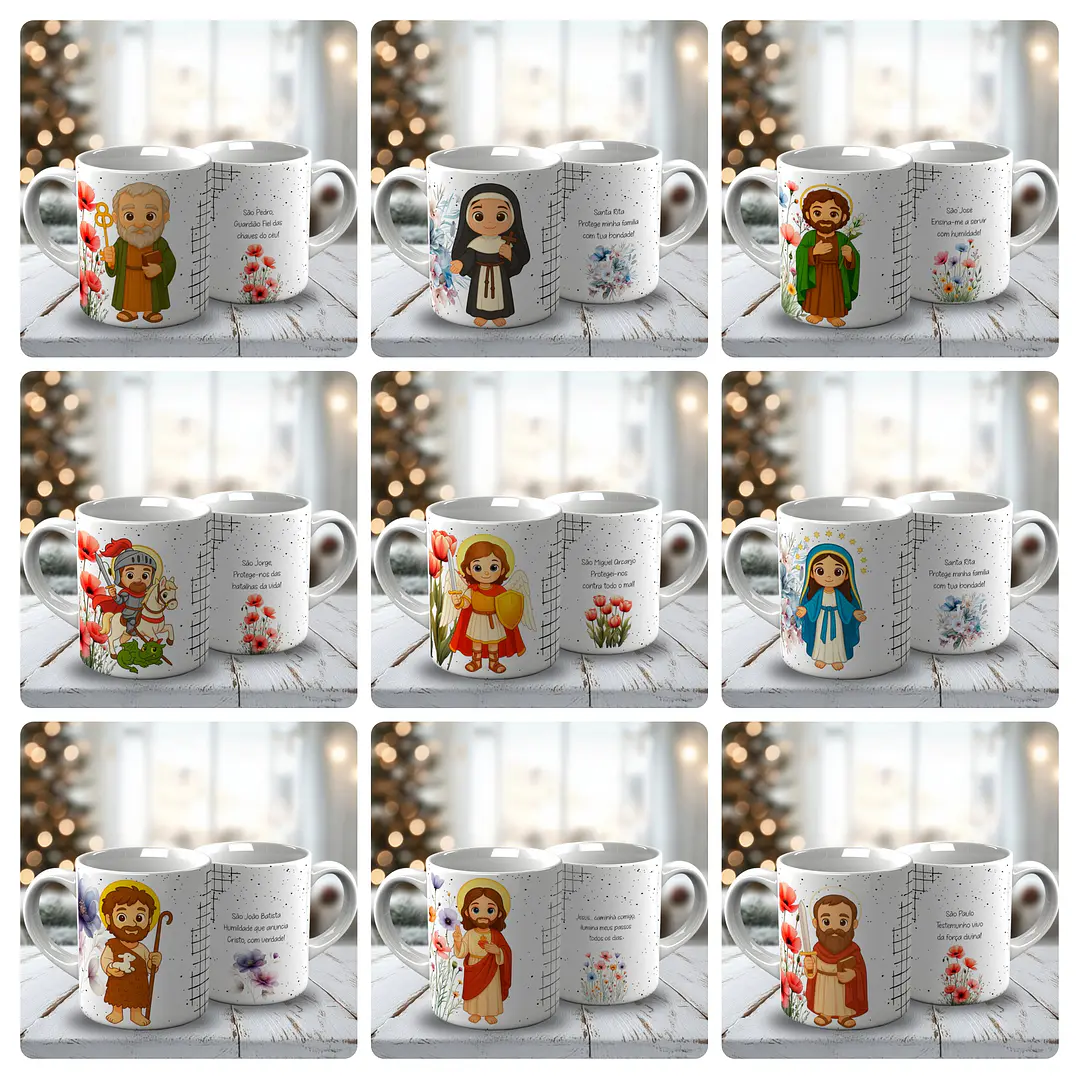 19 Artes para Caneca Santos Católicos Cute Arquivo Editável  1