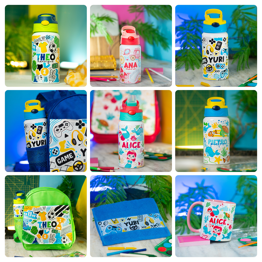 64 Artes para Caneca, Toalhinha e  Garrafinha Volta às Aulas Arquivo em Png 1