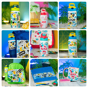 64 Artes para Caneca, Toalhinha e  Garrafinha Volta às Aulas Arquivo em Png