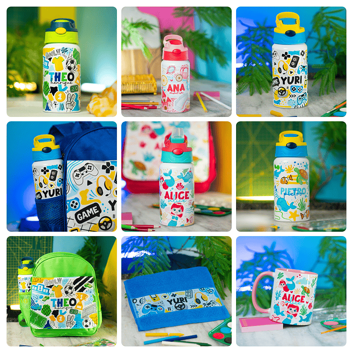 64 Artes para Caneca, Toalhinha e  Garrafinha Volta às Aulas Arquivo em Png 1