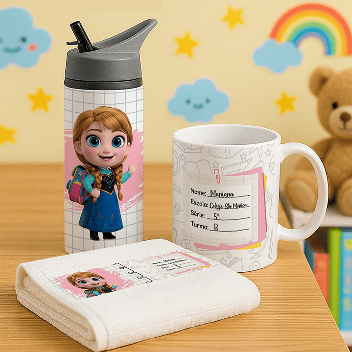 100 Artes para Caneca, Toalhinha e Garrafinha Personagens Volta as aulas Arquivo em Png 6