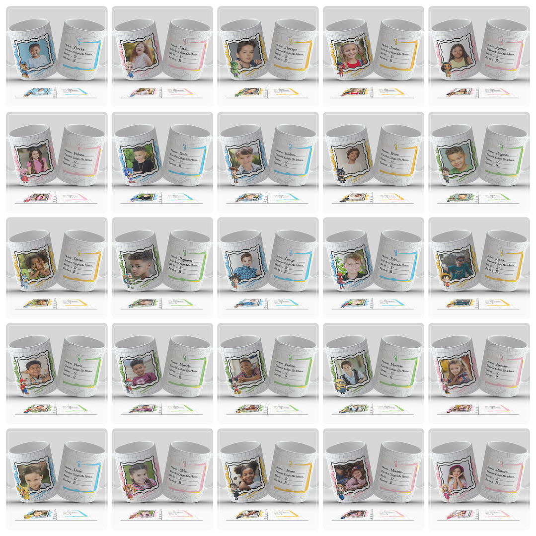 100 Artes para Caneca, Toalhinha e Garrafinha Personagens Volta as aulas Arquivo em Png 10