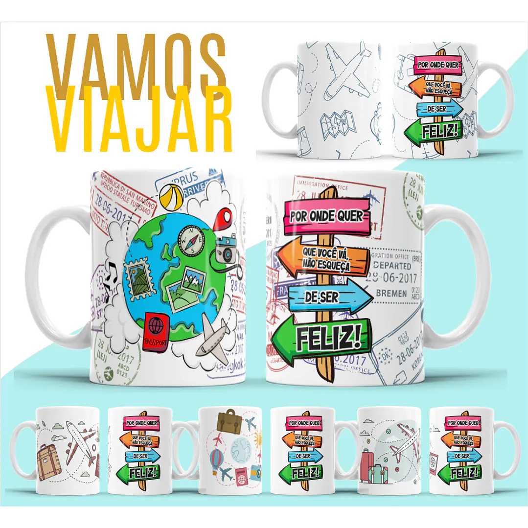 5 Artes para Caneca Viajem Arquivo Editável 1