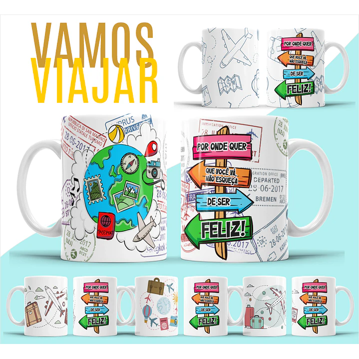 5 Artes para Caneca Viajem Arquivo Editável 1