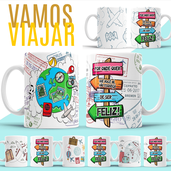 5 Artes para Caneca Viajem Arquivo Editável 1
