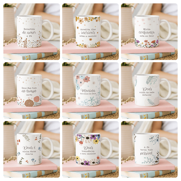 15 Artes para Canecas Fé Frases Motivacional Arquivo editável  1