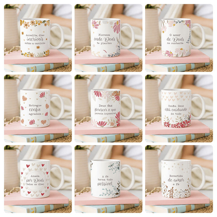 15 Artes para Canecas Fé Frases Motivacional Arquivo editável  2