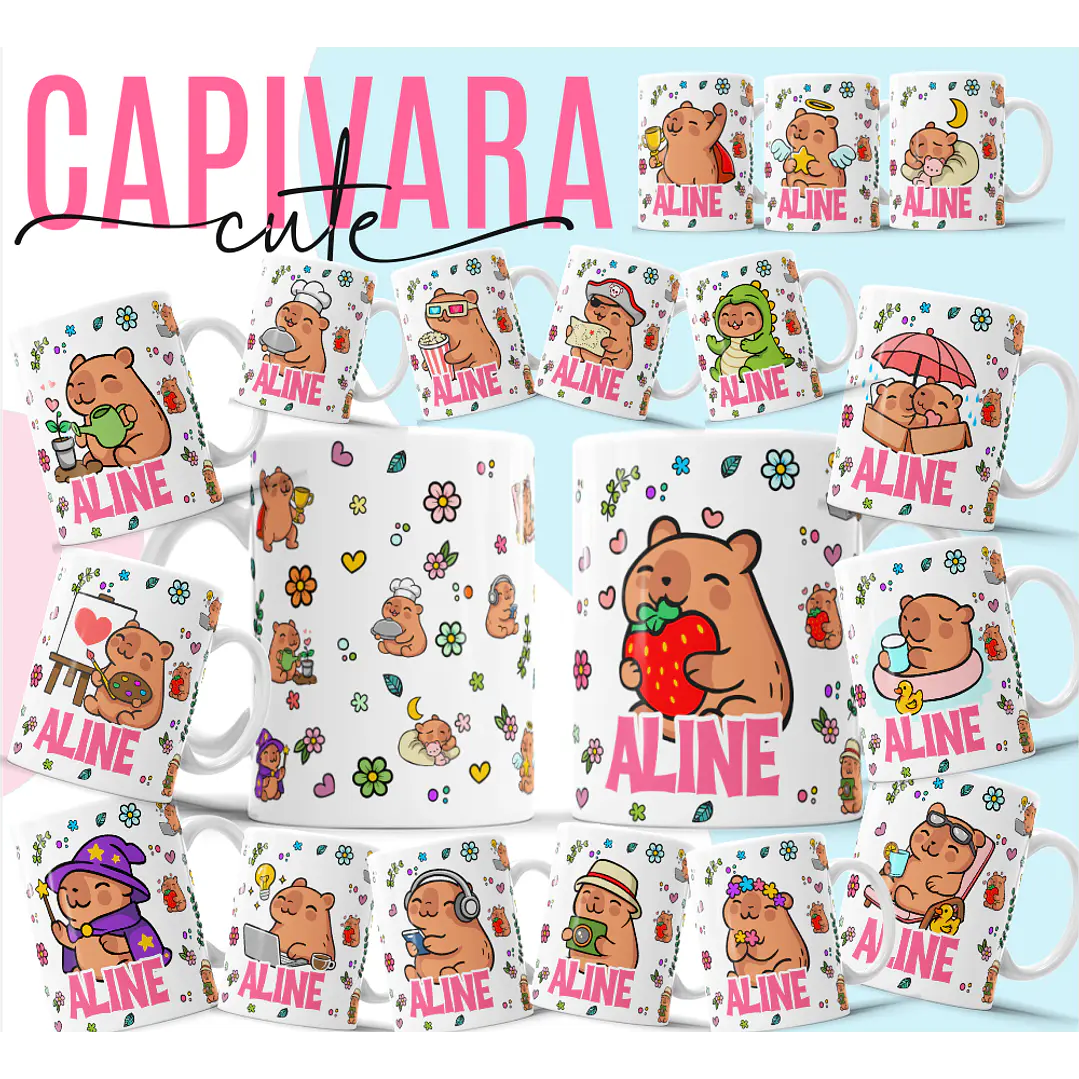 18 Artes para Caneca Capivaras Cute Arquivo Editável  1
