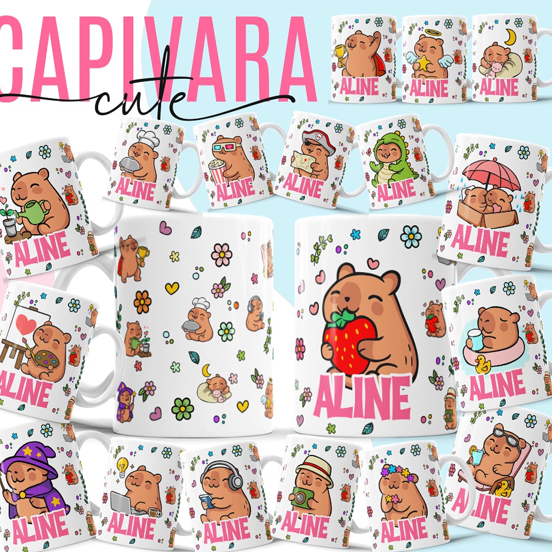 18 Artes para Caneca Capivaras Cute Arquivo Editável  1