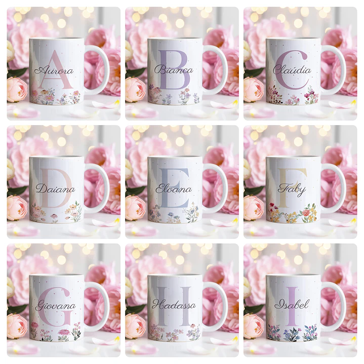 26 Artes para Caneca Alfabeto Feminino Flores Arquivo Editável  1
