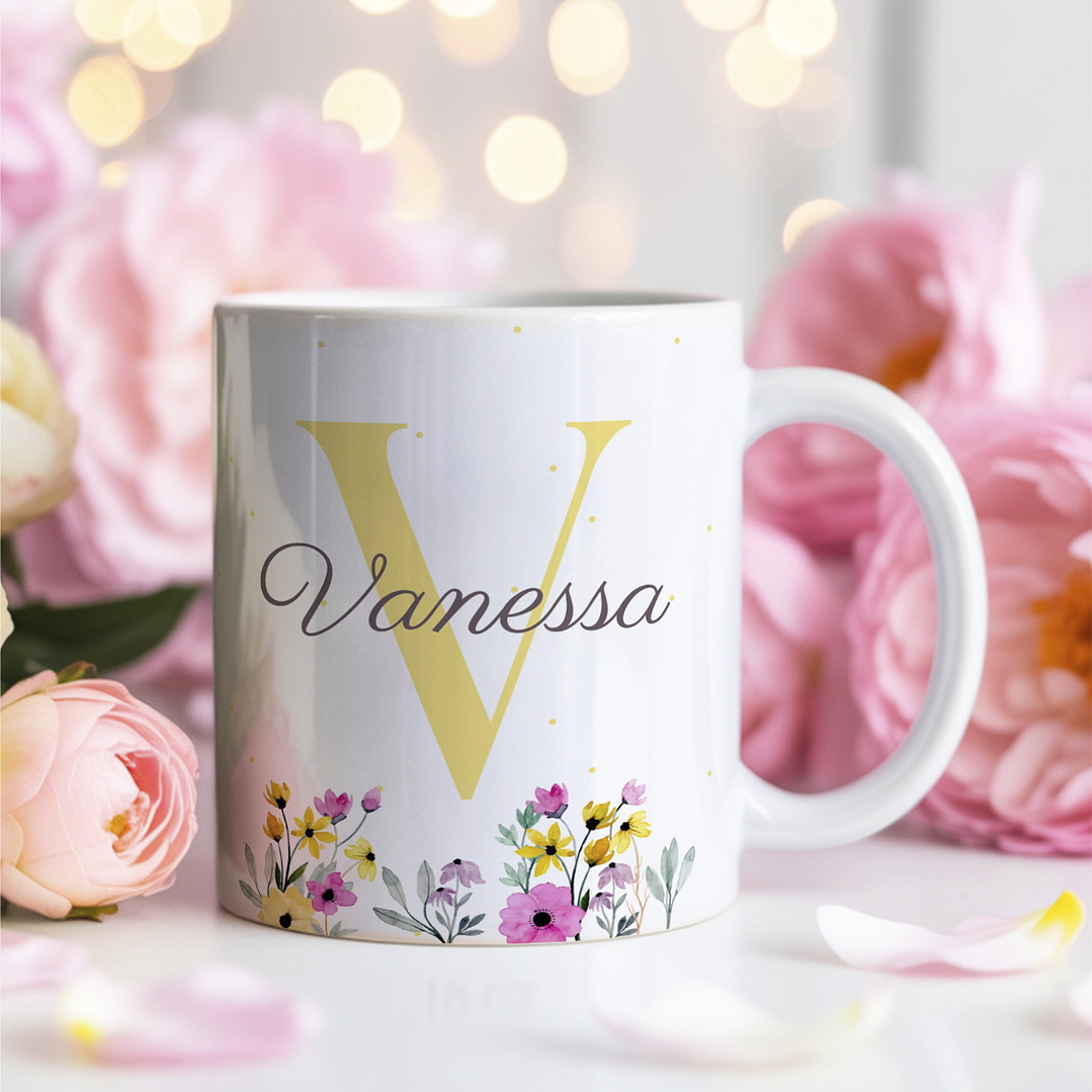 26 Artes para Caneca Alfabeto Feminino Flores Arquivo Editável  5
