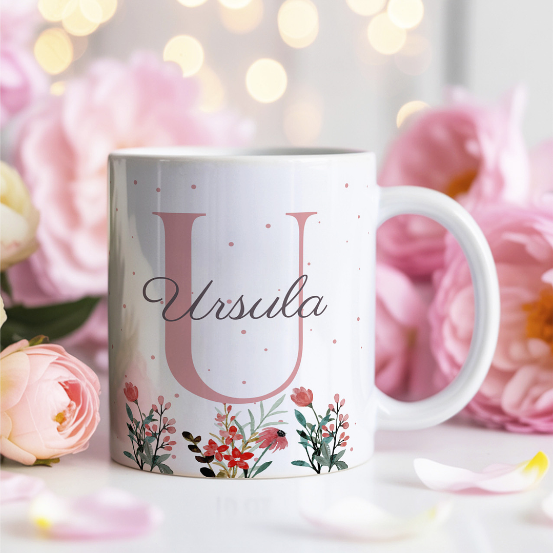 26 Artes para Caneca Alfabeto Feminino Flores Arquivo Editável  7
