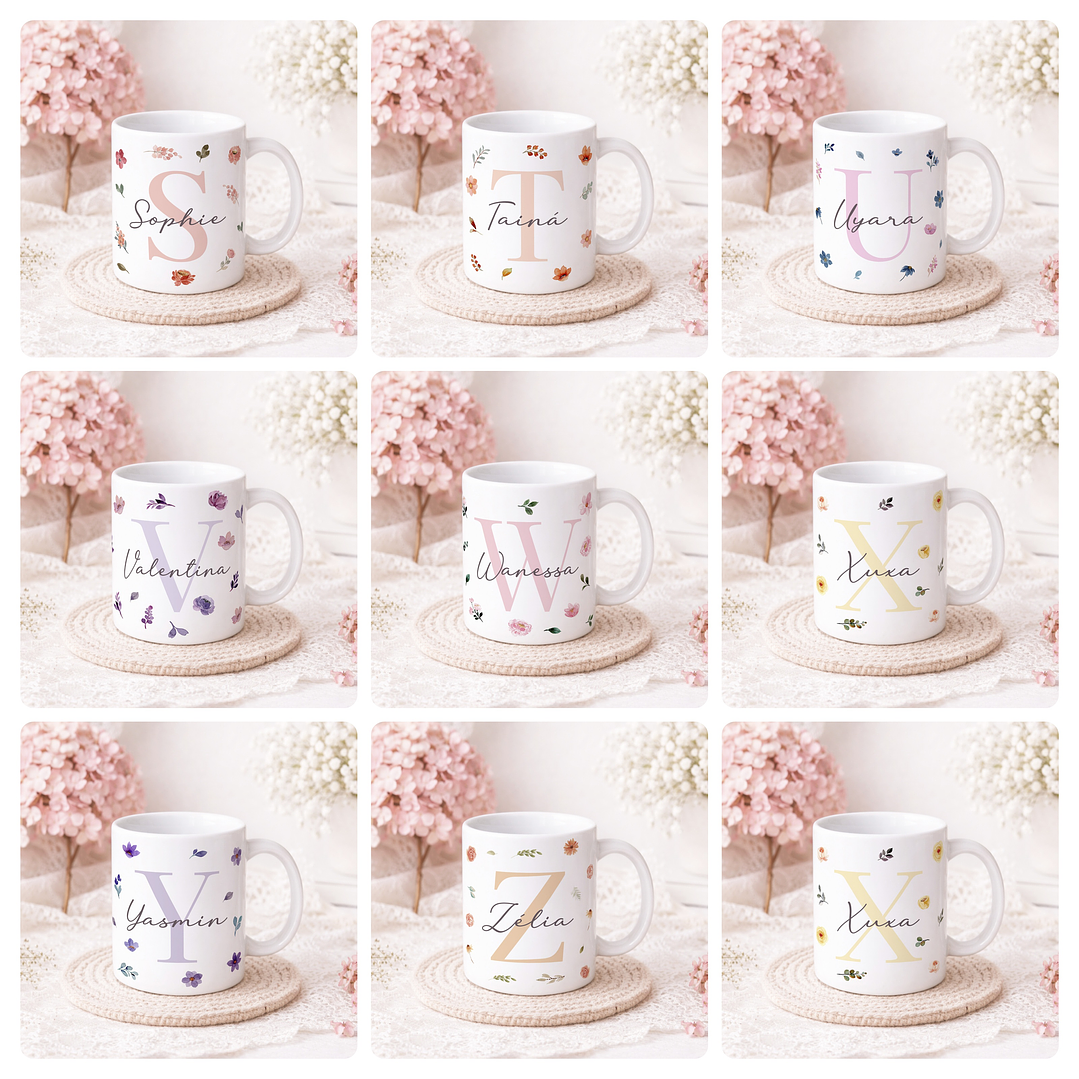 26 Artes para Canecas Alfabeto Flores Feminino Arquivo Editável  2