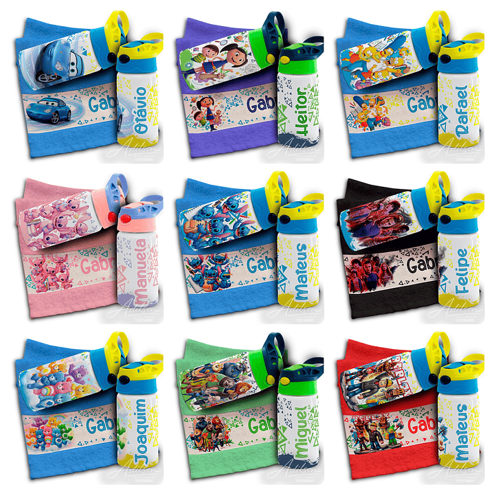 165 Artes para Toalinha Squeeze e Caneca Personagens Volta as Aulas Arquivo Editável  2