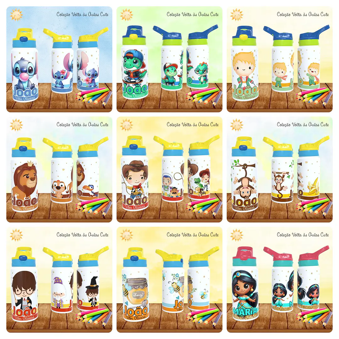 165 Artes para Toalinha Squeeze e Caneca Personagens Volta as Aulas Arquivo Editável  15