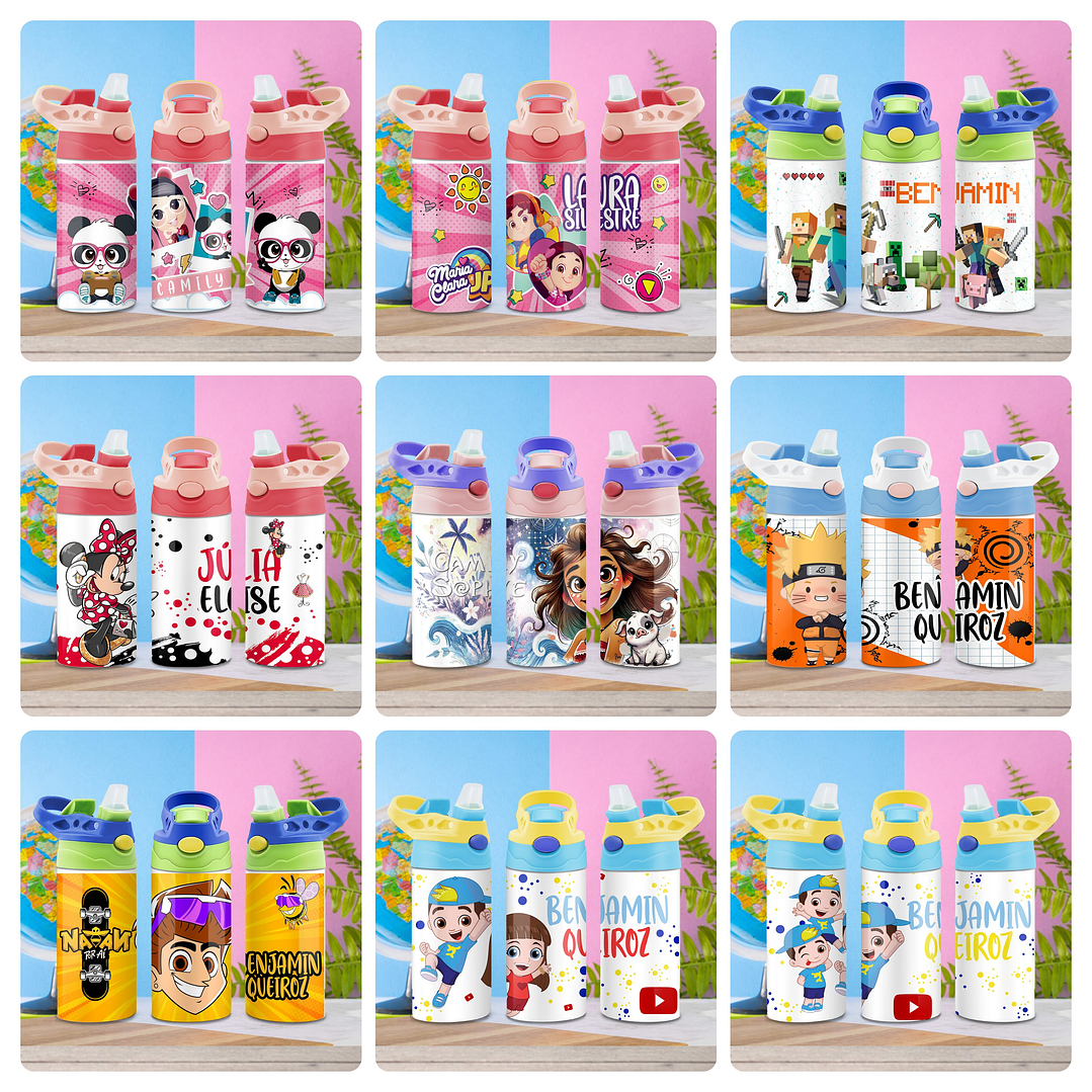 55 Artes para Squeeze Garrafinhas Personagens Volta as Aulas Editável 4