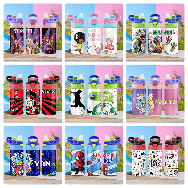 55 Artes para Squeeze Garrafinhas Personagens Volta as Aulas Editável 5