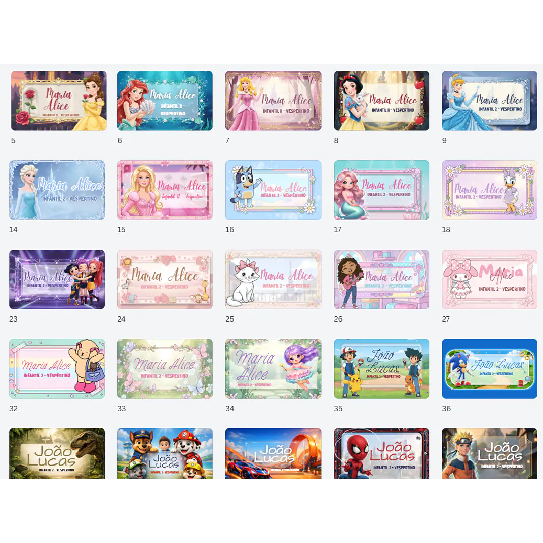 64 Artes para Etiquetas Escolares Personagens em Canva  3