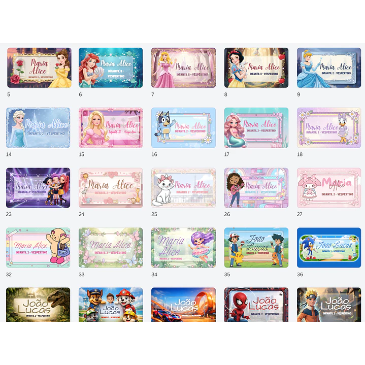 64 Artes para Etiquetas Escolares Personagens em Canva  3