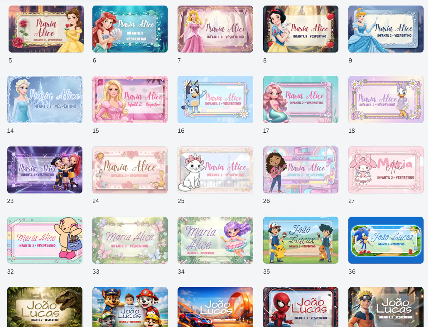 64 Artes para Etiquetas Escolares Personagens em Canva  3