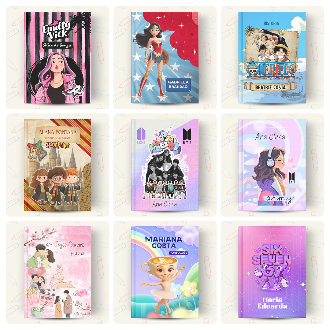 73 Artes para Capas de Caderno Personagens Volta às Aulas Arquivo em Canva 1