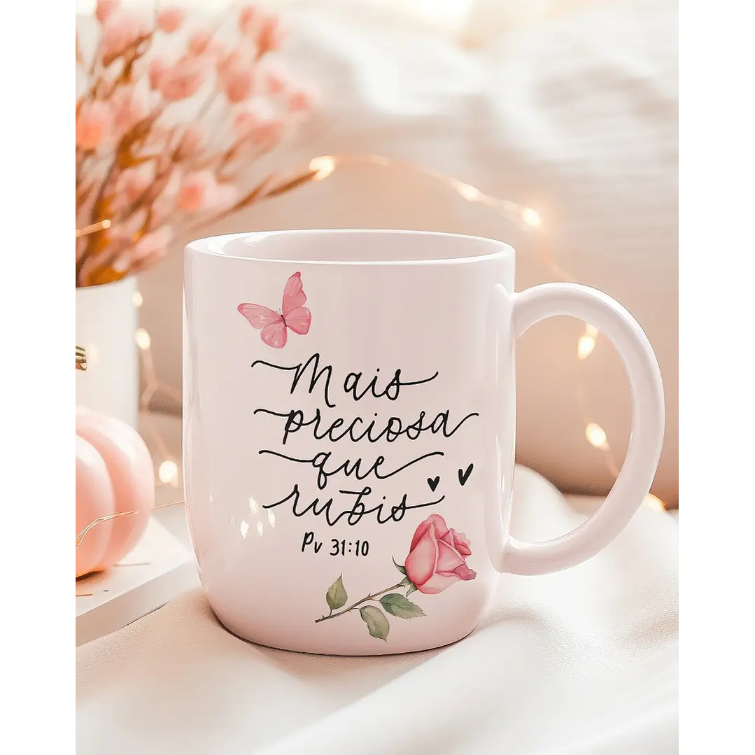 Arte Caneca Mais preciosa que rubis (Provérbios 3110) em Jpg 1