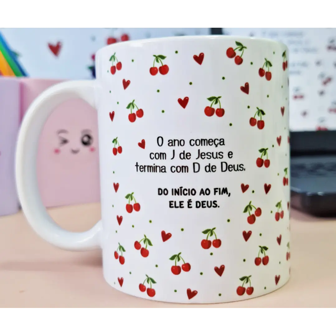 Arte Caneca O ano começa com J de Jesus e termina com D de Deus. Do início ao fim, ELE é Deus! em Jpg 1
