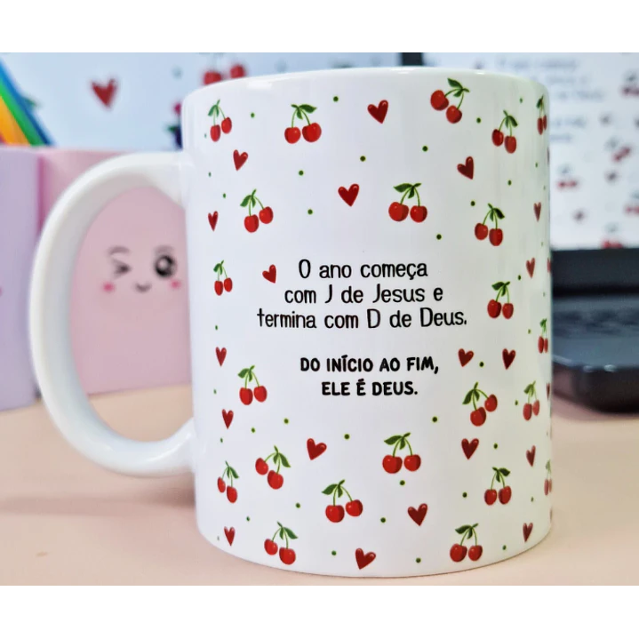 Arte Caneca O ano começa com J de Jesus e termina com D de Deus. Do início ao fim, ELE é Deus! em Jpg 1