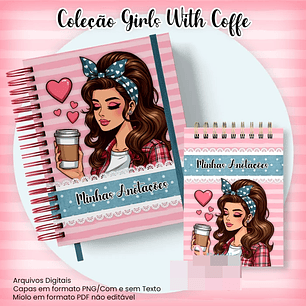 10 Artes para Caderno Pautado A5 Bloquinho A6  Coleção Retro Girls With Coffe Arquivo Pdf