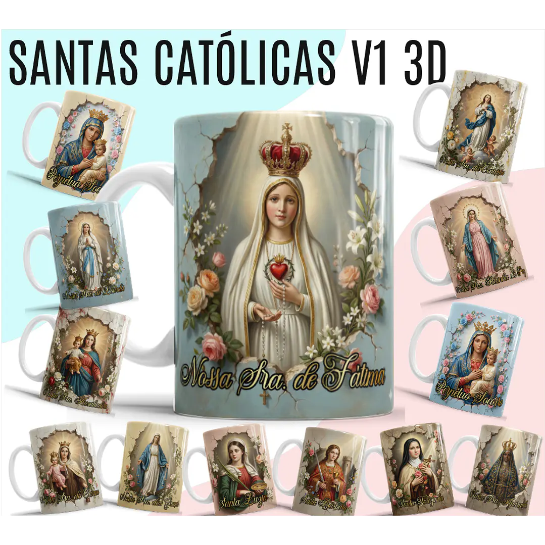 24 Artes para Caneca e Camisa Santinhas Catolicas Arquivo Editável 2
