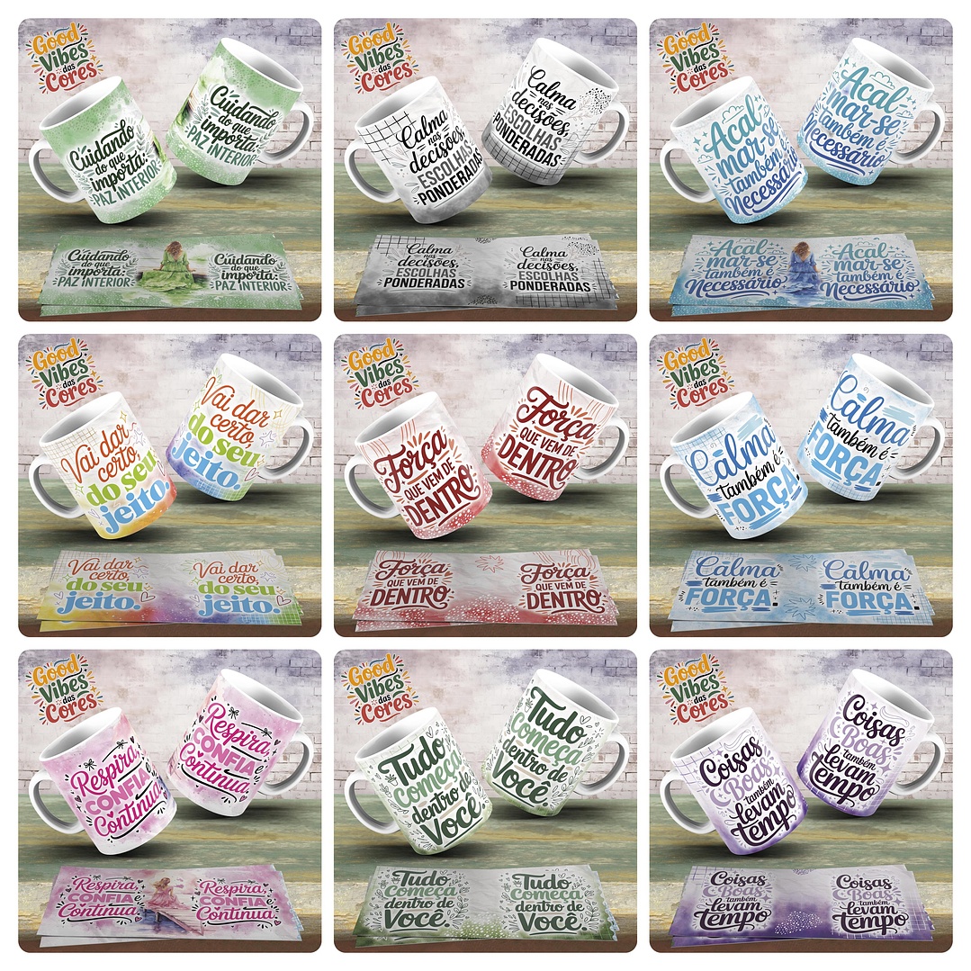 25 Artes para Caneca Frases Good Vibes das Cores Arquivo em Png 2