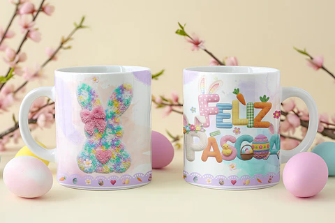 8 Artes para Caneca Feliz Páscoa Coelhinho Arquivo em Png 