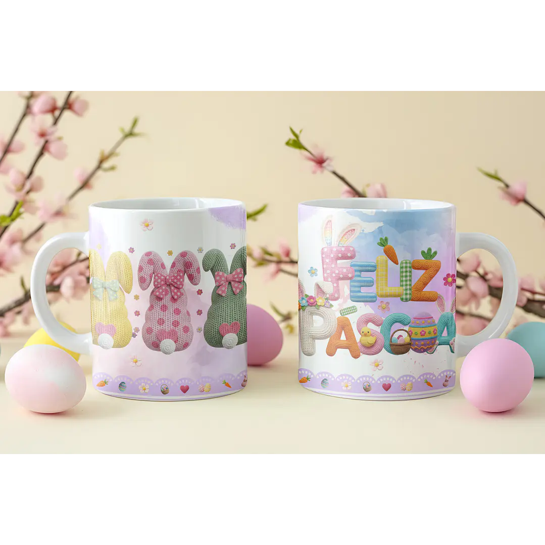 8 Artes para Caneca Feliz Páscoa Coelhinho Arquivo em Png  2
