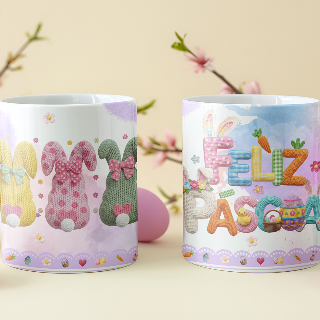 8 Artes para Caneca Feliz Páscoa Coelhinho Arquivo em Png  2