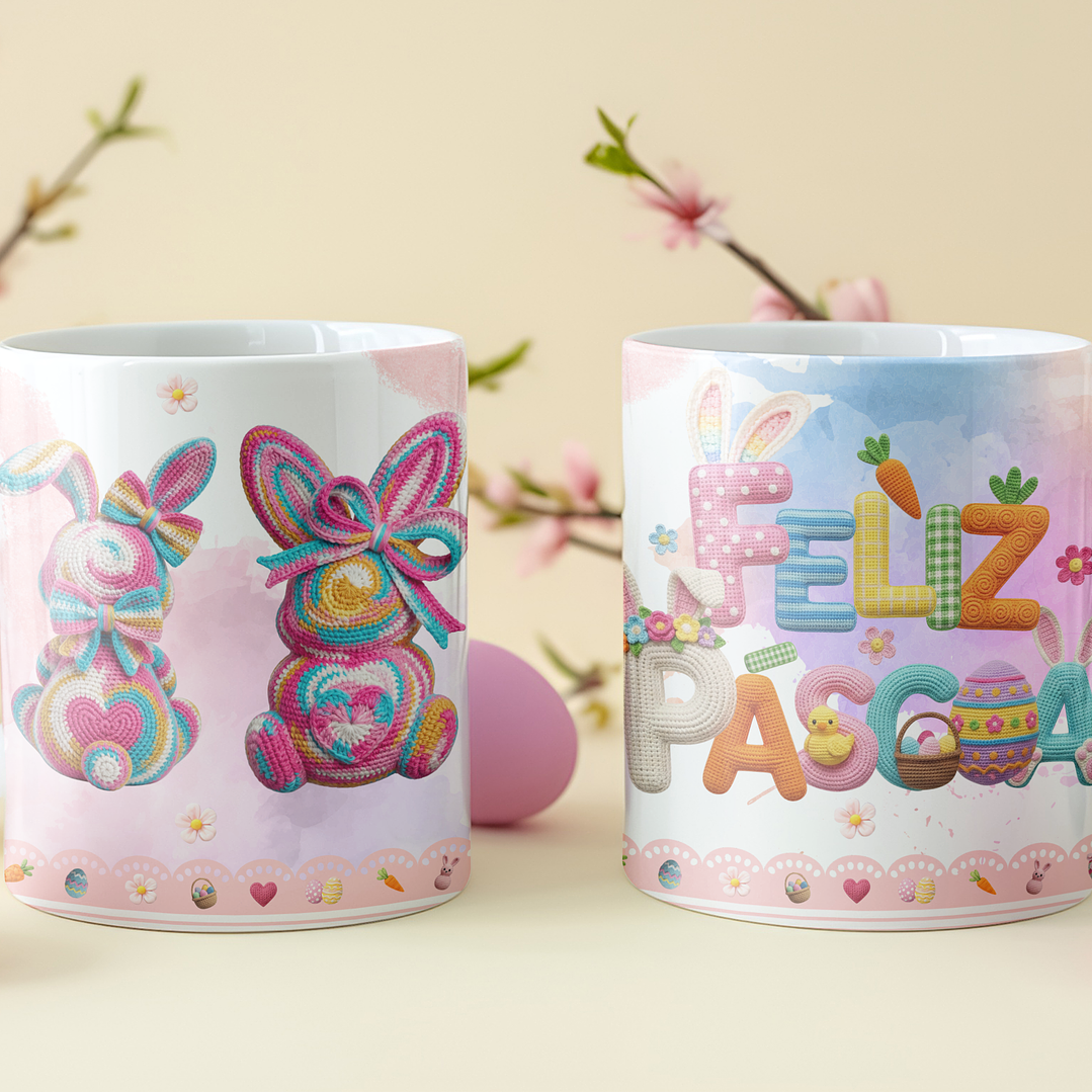 8 Artes para Caneca Feliz Páscoa Coelhinho Arquivo em Png  3