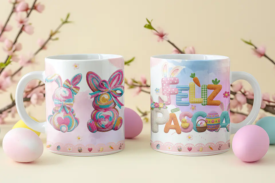 8 Artes para Caneca Feliz Páscoa Coelhinho Arquivo em Png  3